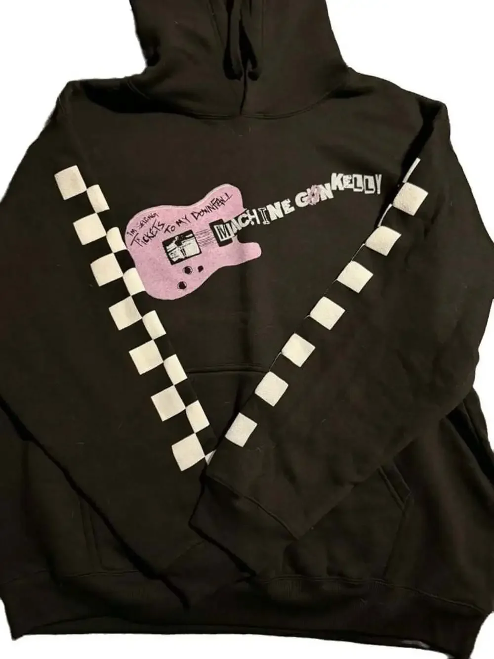 Machine Gun Kelly Tickets To My Downfall Black Hoodie with Checkerboard Sleeves - Picture 1 of 3